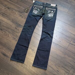 Key Closet Y2K Dark Blue Jeans Contrast Stitching Bejeweled Lowrise Size 26